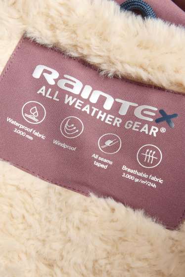 Children Girls - Rain jacket with hood and faux fur collar - waterproof - dark rose