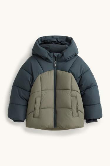 Kinder Buben - Steppjacke mit Kapuze - wasserabweisend - dunkelgrün / dunkelblau
