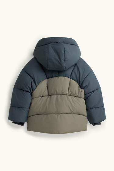 Kinder Buben - Steppjacke mit Kapuze - wasserabweisend - dunkelgrün / dunkelblau
