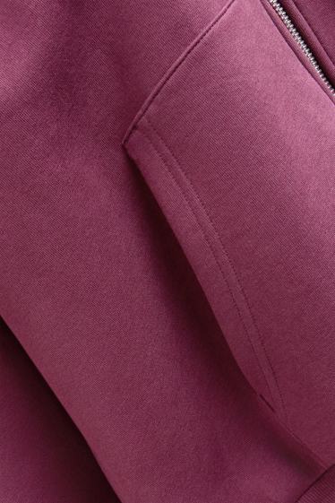 Hommes - Sweat zippé en molleton avec capuche - bordeaux