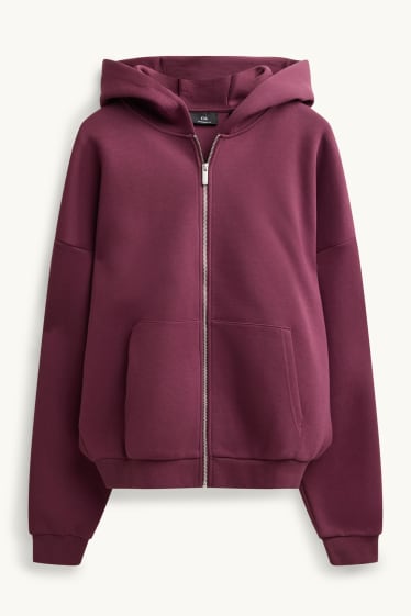 Hommes - Sweat zippé en molleton avec capuche - bordeaux