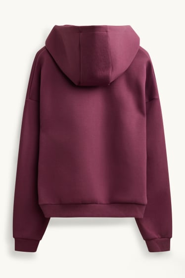Hommes - Sweat zippé en molleton avec capuche - bordeaux