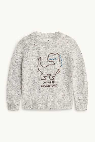 Enfants garçons - Dinosaure - pull - gris clair chiné
