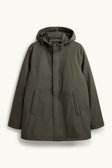 Hommes - Parka à capuche - doublée - finition déperlante - vert foncé