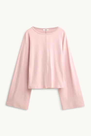 Dámské - Tričko s dlouhým rukávem - slim fit - světle růžová