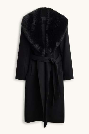 Donna - Cappotto con inserto in pelliccia sintetica - nero