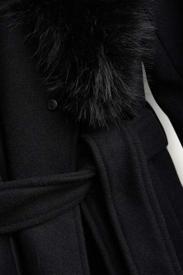 Donna - Cappotto con inserto in pelliccia sintetica - nero