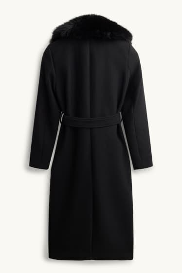Donna - Cappotto con inserto in pelliccia sintetica - nero