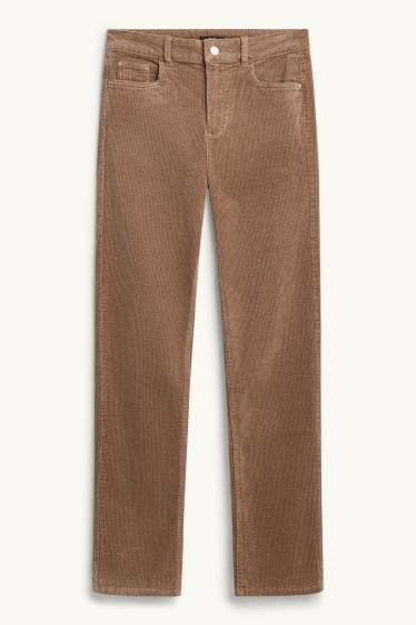 Damen - Cordhose - High Waist - Straight Fit - LYCRA ® - braun