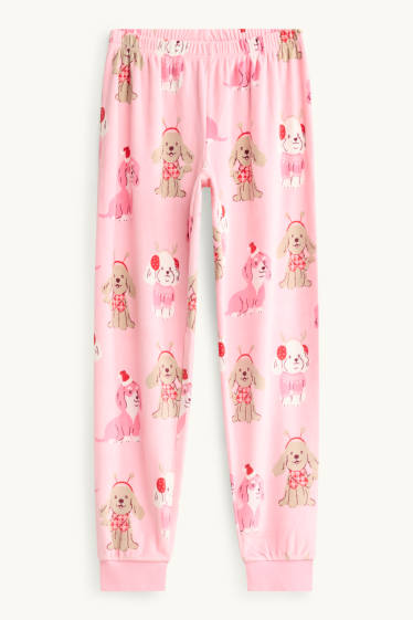 Bambine - Cane - pigiama di pile - 2 pezzi - rosa / beige