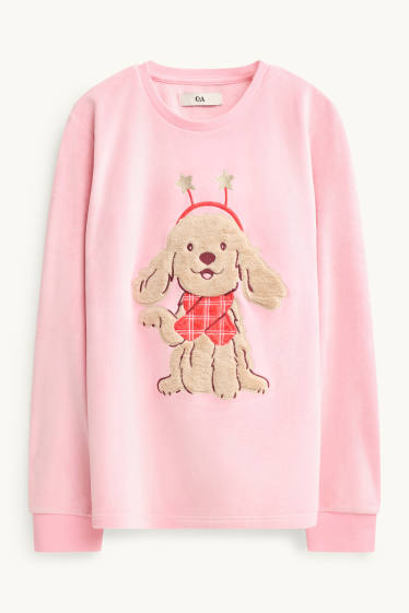 Bambine - Cane - pigiama di pile - 2 pezzi - rosa / beige