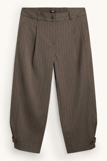 Dames - Pantalon - high waist - wide leg - krijtstrepen - bruin