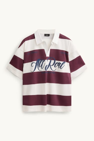 Hommes - Polo - Oversize - à rayures - bordeaux / blanc