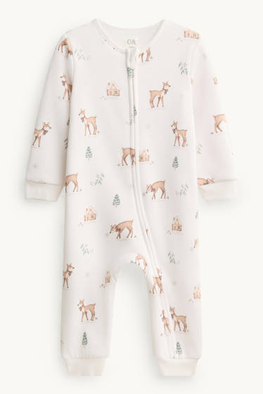 Baby Mädchen - Reh - Baby-Thermo-Schlafanzug - plüschgefüttert - braun / cremeweiss