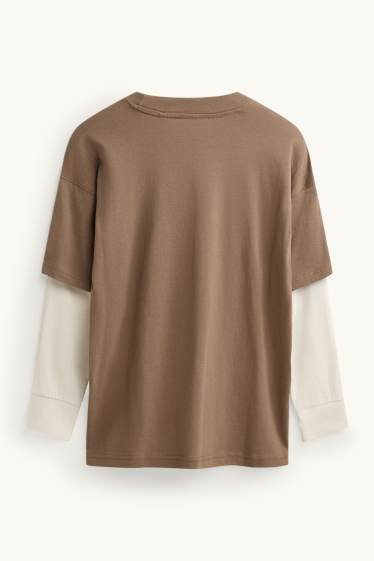 Children Boys - Graffiti - long sleeve top - 2-in-1 look - brown / cremewhite