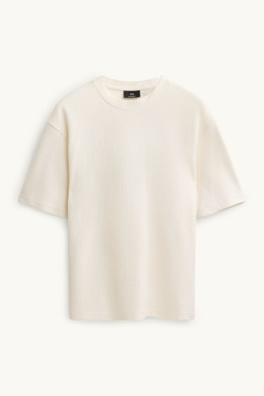 Hommes - T-shirt - relaxed fit - finition texturée - blanc crème