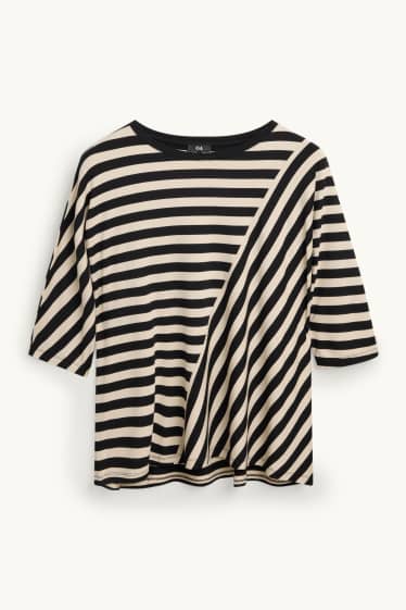 Femmes - T-shirt - regular fit - à rayures - noir / beige