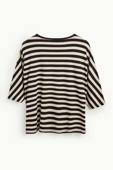 Femmes - T-shirt - regular fit - à rayures - noir / beige