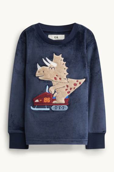 Bambini - Dinosauri e motoslitta - pigiama in velluto - 2 pezzi - blu scuro