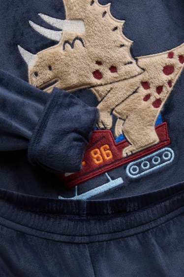 Bambini - Dinosauri e motoslitta - pigiama in velluto - 2 pezzi - blu scuro