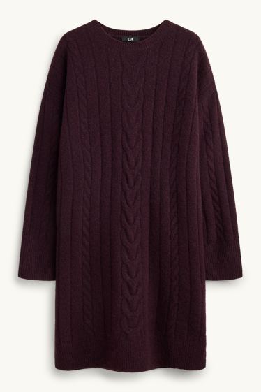 Femei - Rochie din tricot - straight fit - cu torsade - bordo