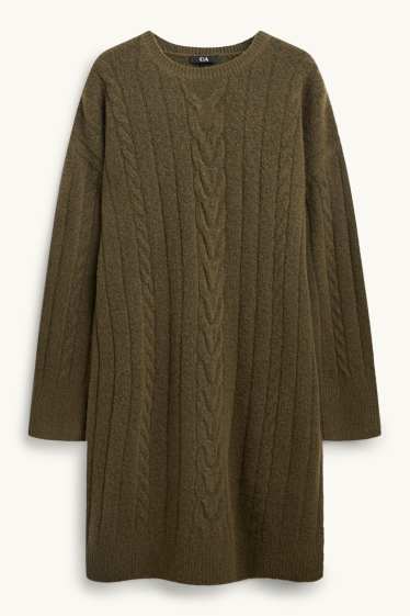 Femei - Rochie din tricot - straight fit - cu torsade - verde închis