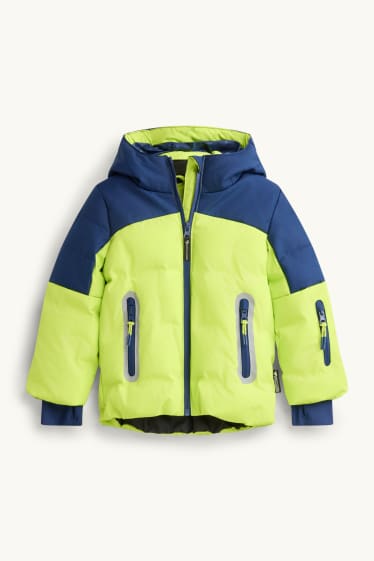 Children Boys - Ski jacket with hood - lined - water-repellent - green / dark blue