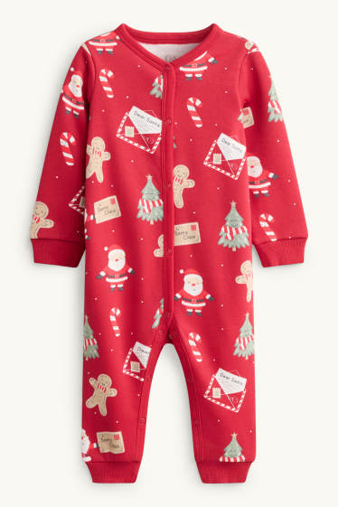 Unisex - Pijama salopetă bebeluși, cu motive de Crăciun - căptușită cu pluș - roșu