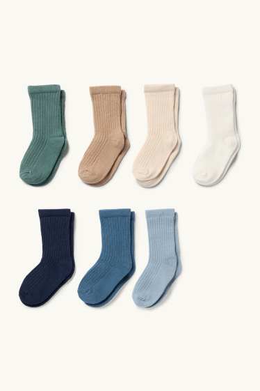 Bébés garçons - Lot de 7 paires - chaussettes bébé - côtelées - bleu
