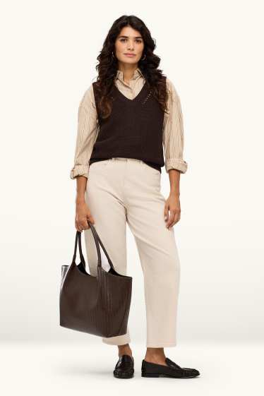Damen - Großer Shopper - Lederimitat - dunkelbraun