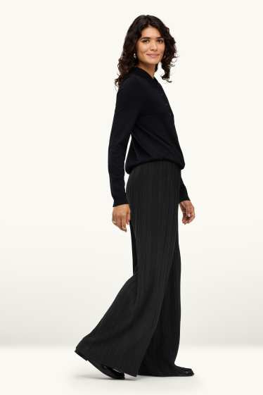 Dona - Pantalons de tela - high waist - wide leg - acanalats - negre