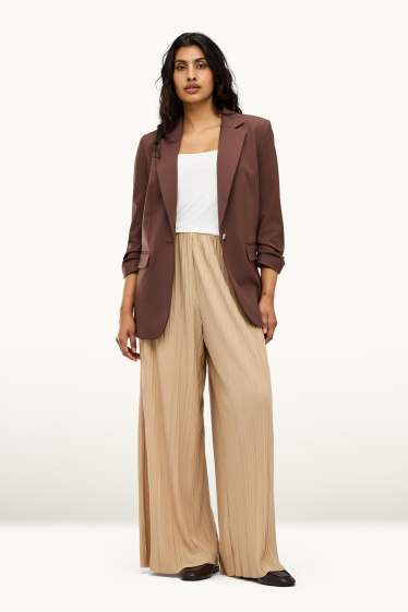 Dona - Pantalons de tela - high waist - wide leg - acanalats - marró clar