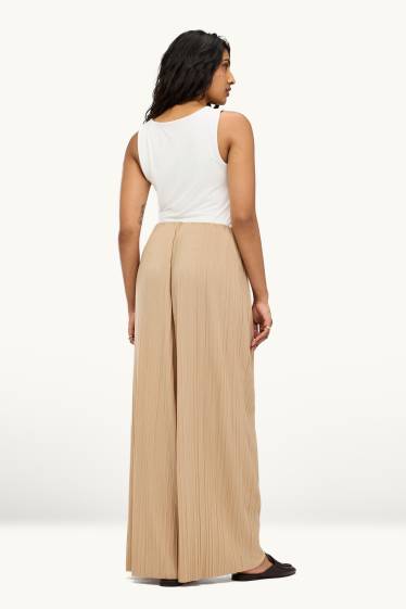 Dona - Pantalons de tela - high waist - wide leg - acanalats - marró clar