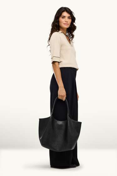 Damen - Großer Shopper - Lederimitat - schwarz