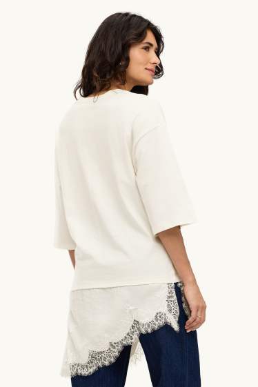 Damen - T-Shirt - Regular Fit - 2-in-1-Look - cremeweiss