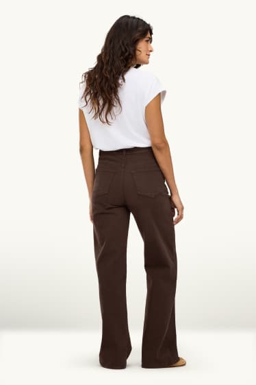 Femei - Wide leg jeans cu curea - talie înaltă - maro închis