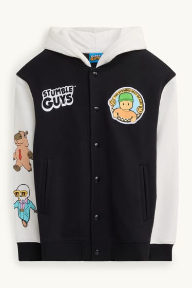 Děti - chlapci - Stumble Guys - college bunda s kapucí - bílá/černá