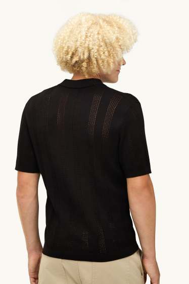 Bărbați - Tricou polo - relaxed fit - cu dungi - negru