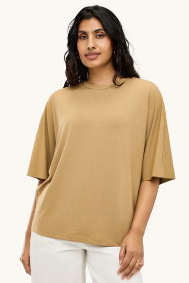 Damen - T-Shirt - Relaxed Fit - hellbraun