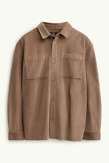 Hommes - Chemise en velours côtelé - relaxed fit - col kent - marron