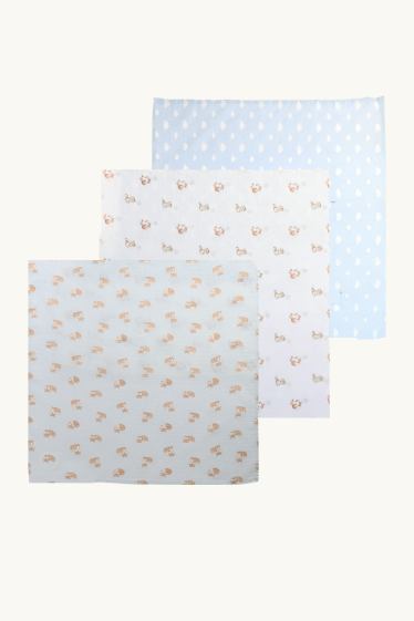Baby Jungen - Multipack 3er - Baby-Musselin-Tuch - weiss / hellblau