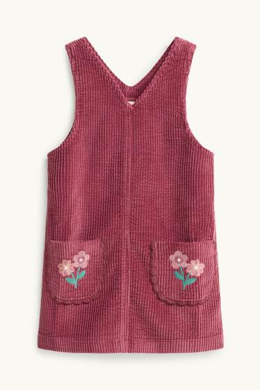 Enfants filles - Fleurs - ensemble - robe en velours côtelé et haut à manches longues - 2 pièces - bordeaux