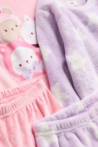 Kinderen: meisjes - Set van 2 - beer en ster - pyjama - 4-delig - fuchsiarood