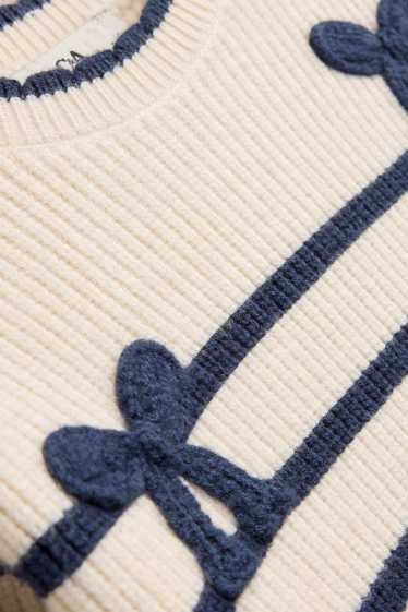 Kinder Mädchen - Schleife - Pullover - gestreift - dunkelblau / cremeweiß