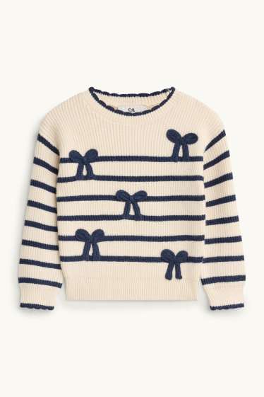 Kinder Mädchen - Schleife - Pullover - gestreift - dunkelblau / cremeweiß