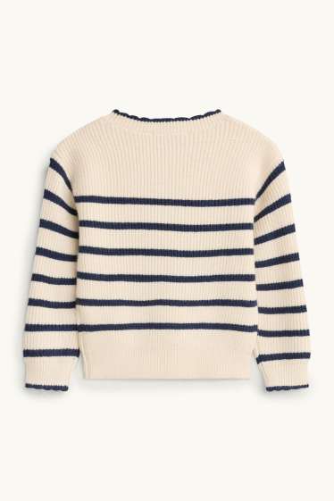 Kinder Mädchen - Schleife - Pullover - gestreift - dunkelblau / cremeweiß
