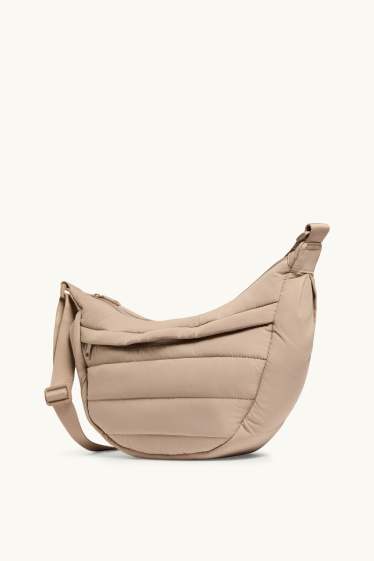 Dames - Schoudertas met stiksels - beige