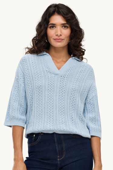 Damen - Strickpullover - kurzarm - strukturiert - hellblau
