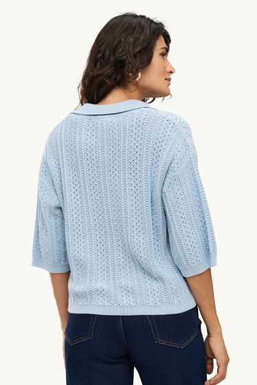 Damen - Strickpullover - kurzarm - strukturiert - hellblau