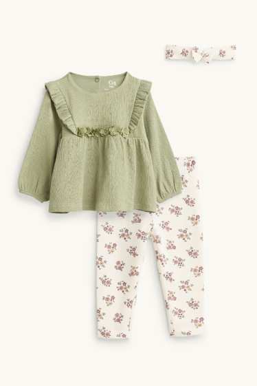 Neonate - Fiorellini - completo neonate - 3 pezzi - verde / bianco crema